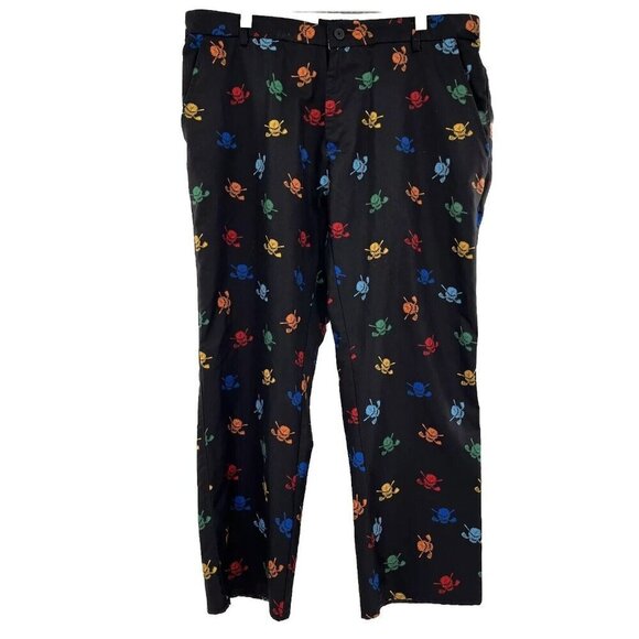 Tattoo Golf Pants Mens 36x27 Performance Chinos Skull Cross Bone Funky Golfer - Picture 1 of 10